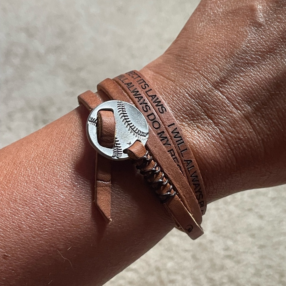 Little League Pledge Tan Leather Baseball Bracelet